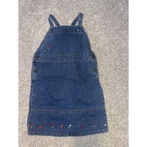 Vintage Gap Jean Dress Jumper Embroidered Flowers Girls‎ Sz S Y2K